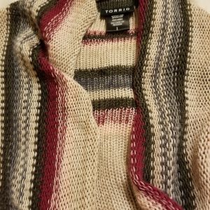 Torrid multicolored border striped open front knit sweater. Size 1